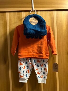 chick pea Orange & Blue Baby Outfit Set with Fox Print